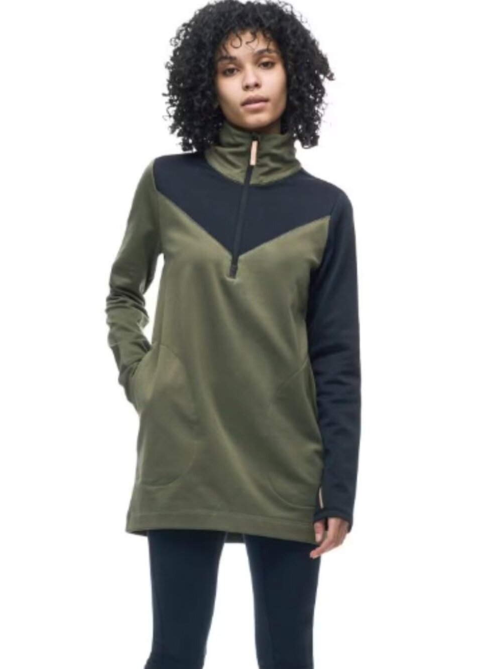 INDYEVA Bero III Long Sleeve Quarter Zip Tunic Top Pullover Sweater - M - Green